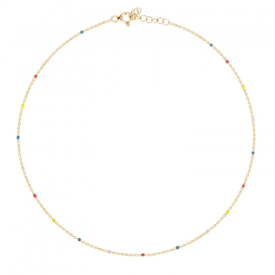 Multicoloured Enamel Gold Chain Necklace