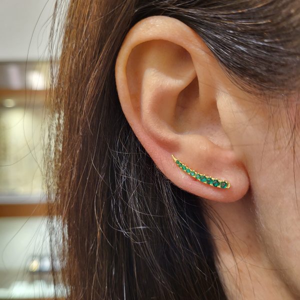 Χρυσό Ear Climber με Πράσινα Ζιργκόν