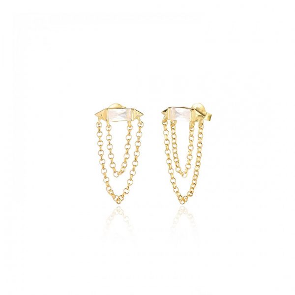 Gold Chain and Zircon Earrings