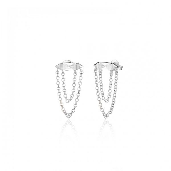 Silver Chain and Zircon Earrings