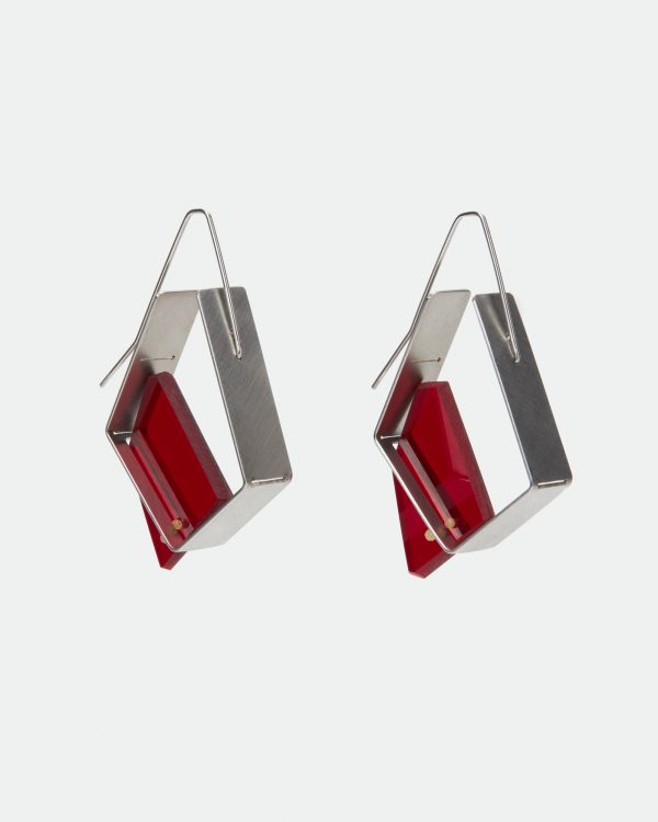 Red Polygonal Earrings IV by BOTH