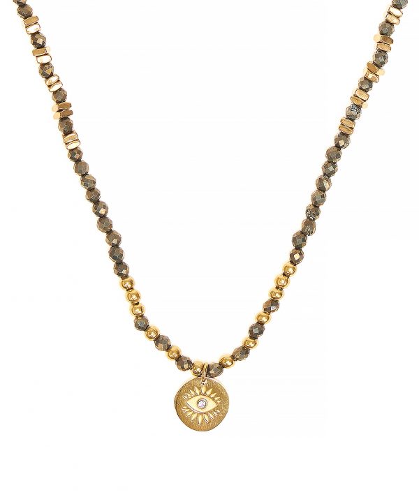 Gold Coin Evil Eye Aimatite Necklace by TFD