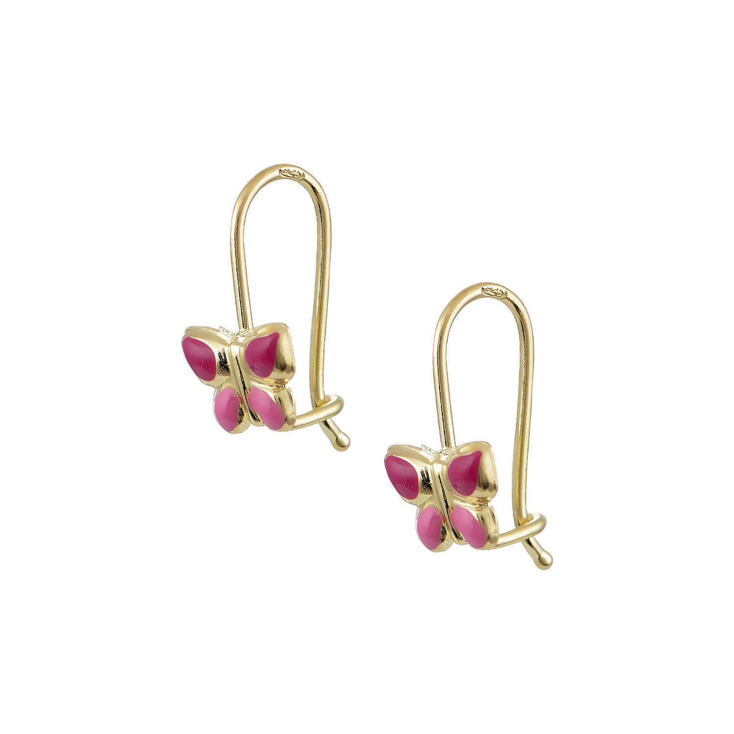 Pink Butterflies Gold Earrings