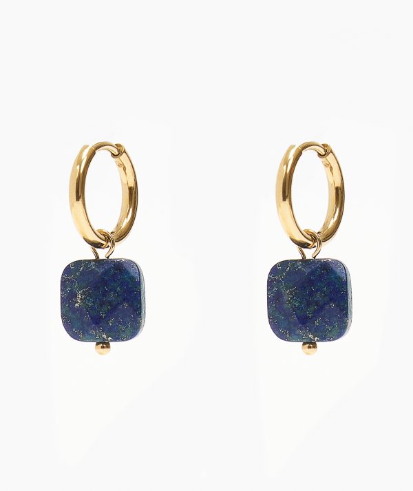 Blue Square Stone Hoop Earrings By TFD