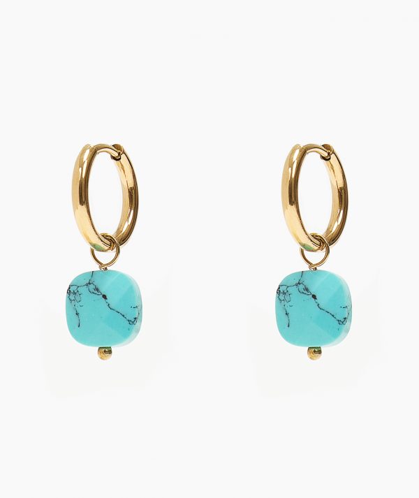 Blue Square Stone Hoop Earrings By TFD